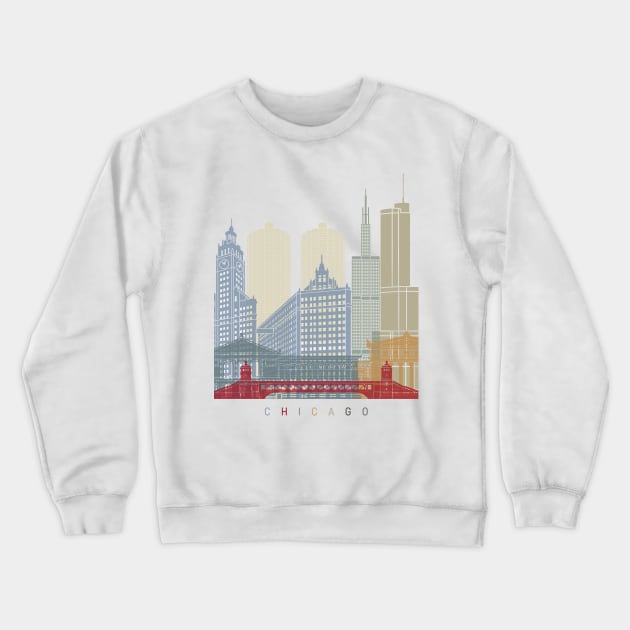 Chicago skyline poster Crewneck Sweatshirt by PaulrommerArt